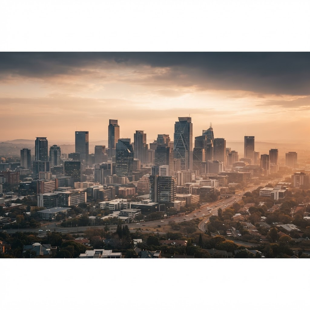 South African city skyline at dawn