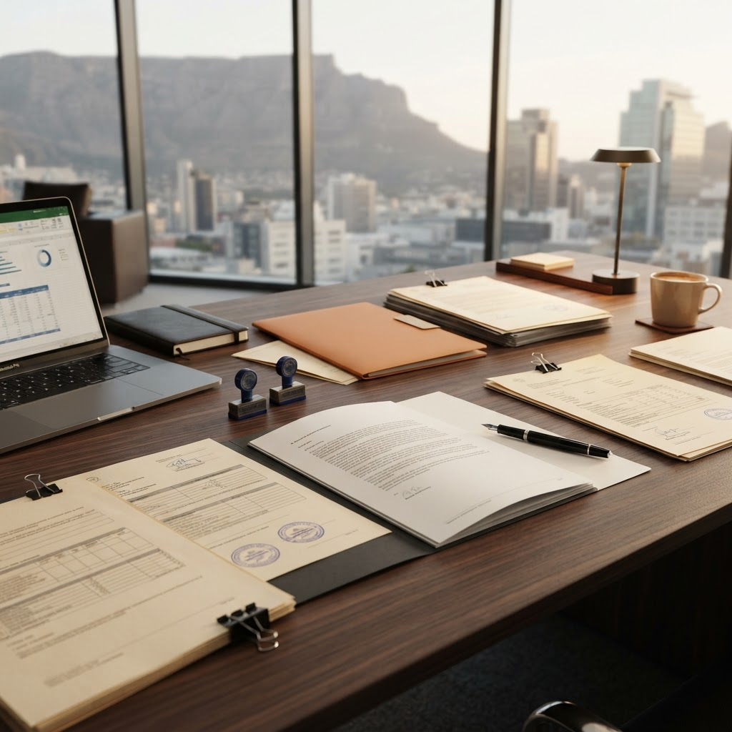 Tender documents and paperwork on a desk